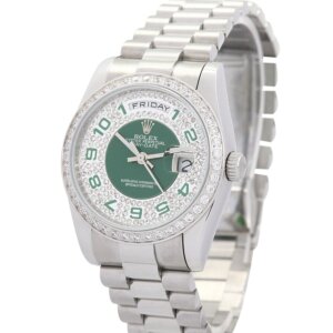 Rolex Day-Date 36mm Green and Silver with Diamonds Dial 118346