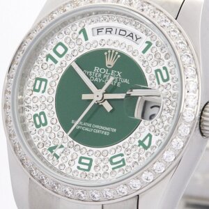 Rolex Day-Date 36mm Green and Silver with Diamonds Dial 118346