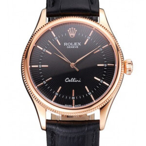 Superclone Rolex Cellini 38mm Schwarzes Zifferblatt REP016815