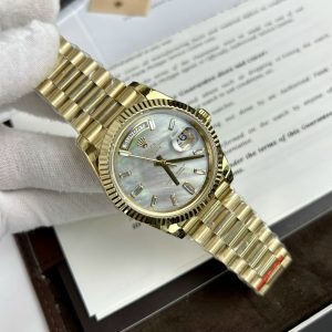 Superclone Rolex Day-Date White Mother-of-Pearl Diamond Dial 128238-0123 36 mm