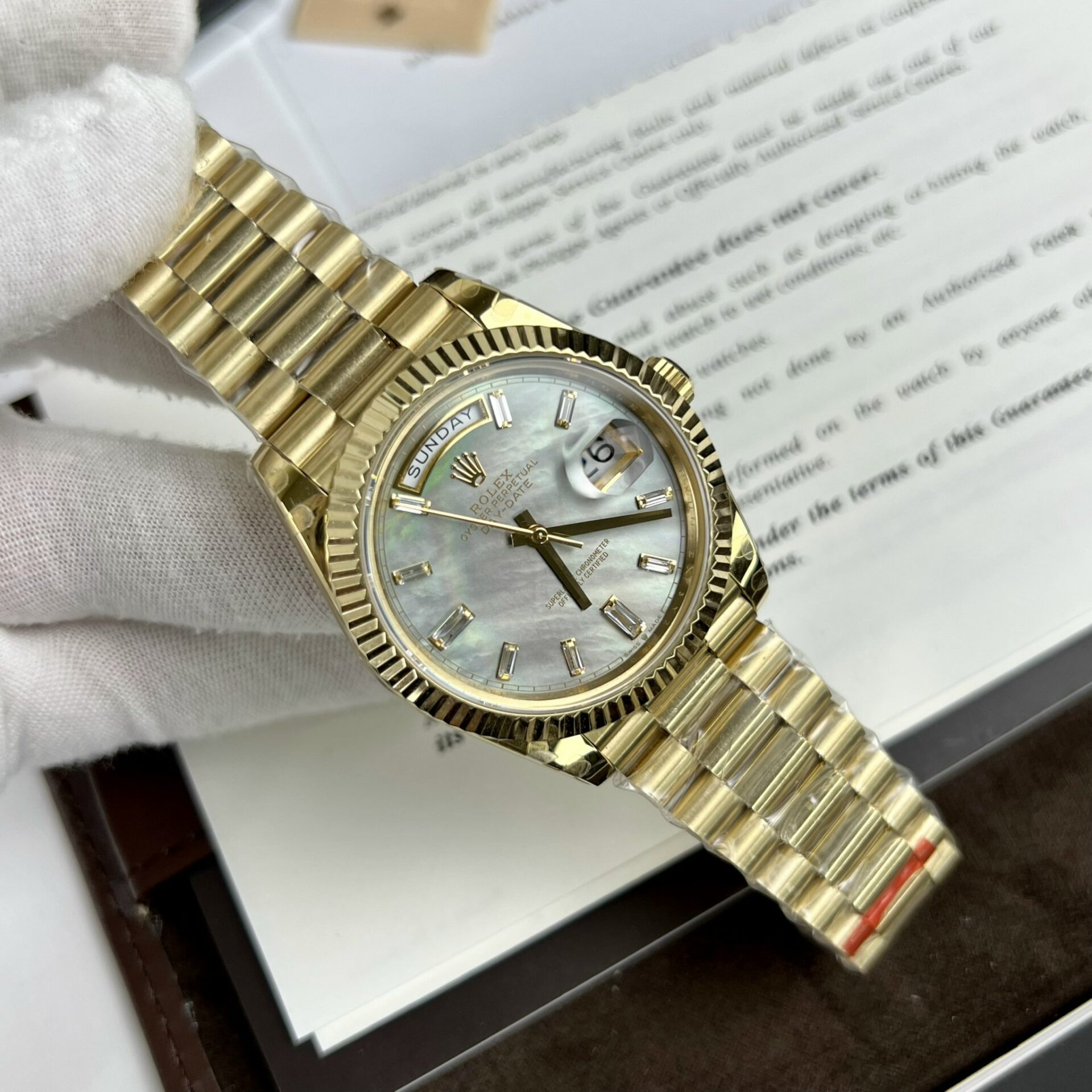 Superclone Rolex Day-Date White Mother-of-Pearl Diamond Dial 128238-0123 36 mm – Image 2
