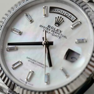 Superclone Rolex Day-Date White Mother-of-Pearl Diamond Dial 128236-0021 36 mm
