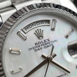 Superclone Rolex Day-Date White Mother-of-Pearl Diamond Dial 128236-0021 36 mm