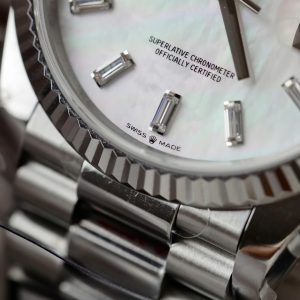 Superclone Rolex Day-Date White Mother-of-Pearl Diamond Dial 128236-0021 36 mm