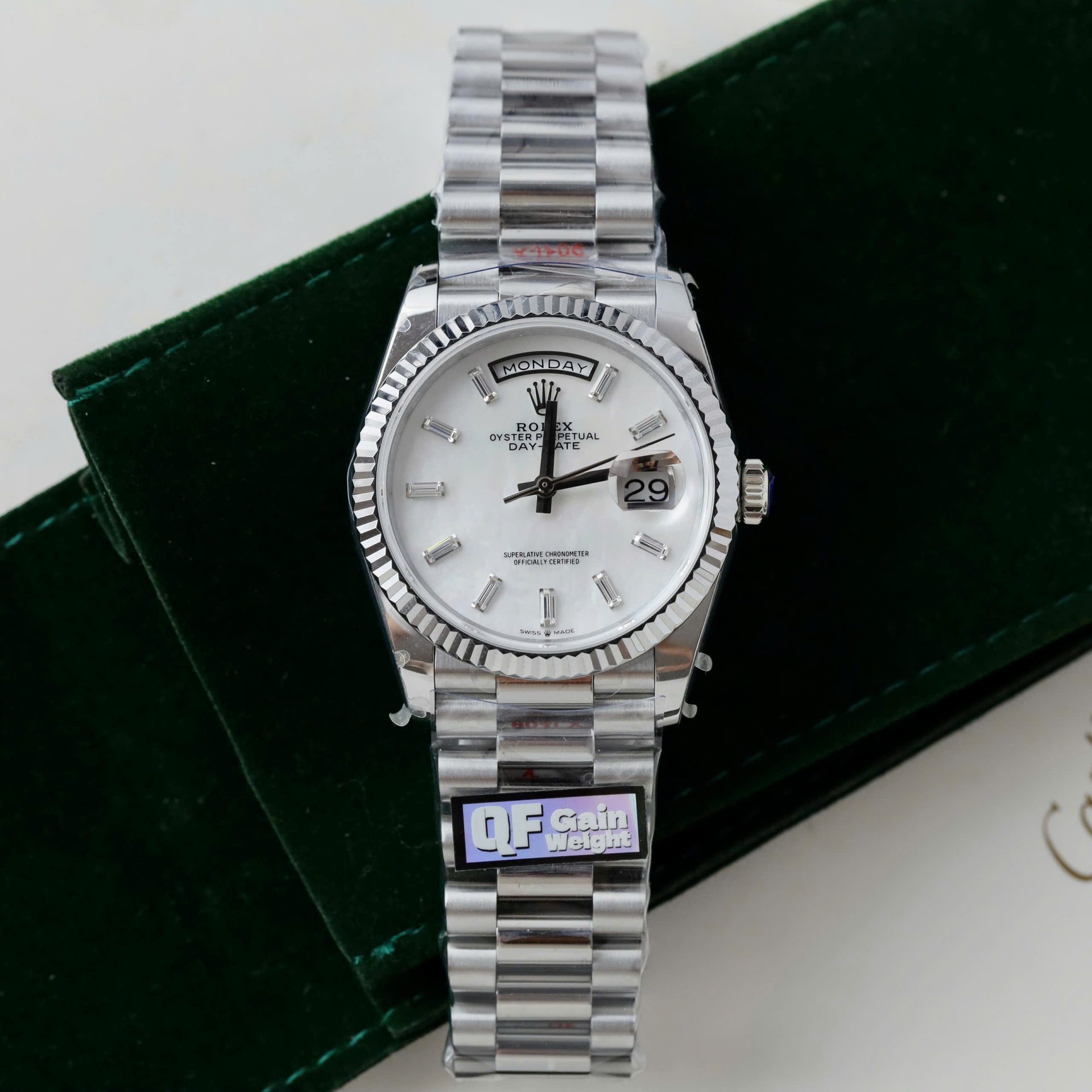 Superclone Rolex Day-Date White Mother-of-Pearl Diamond Dial 128236-0021 36 mm – Image 2