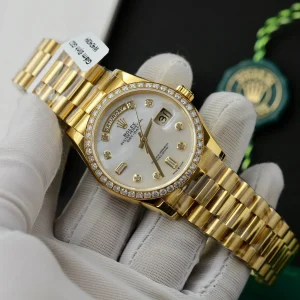 Superclone Rolex Day-Date White Mother-of-Pearl Diamond Dial 128238-0011 36 mm