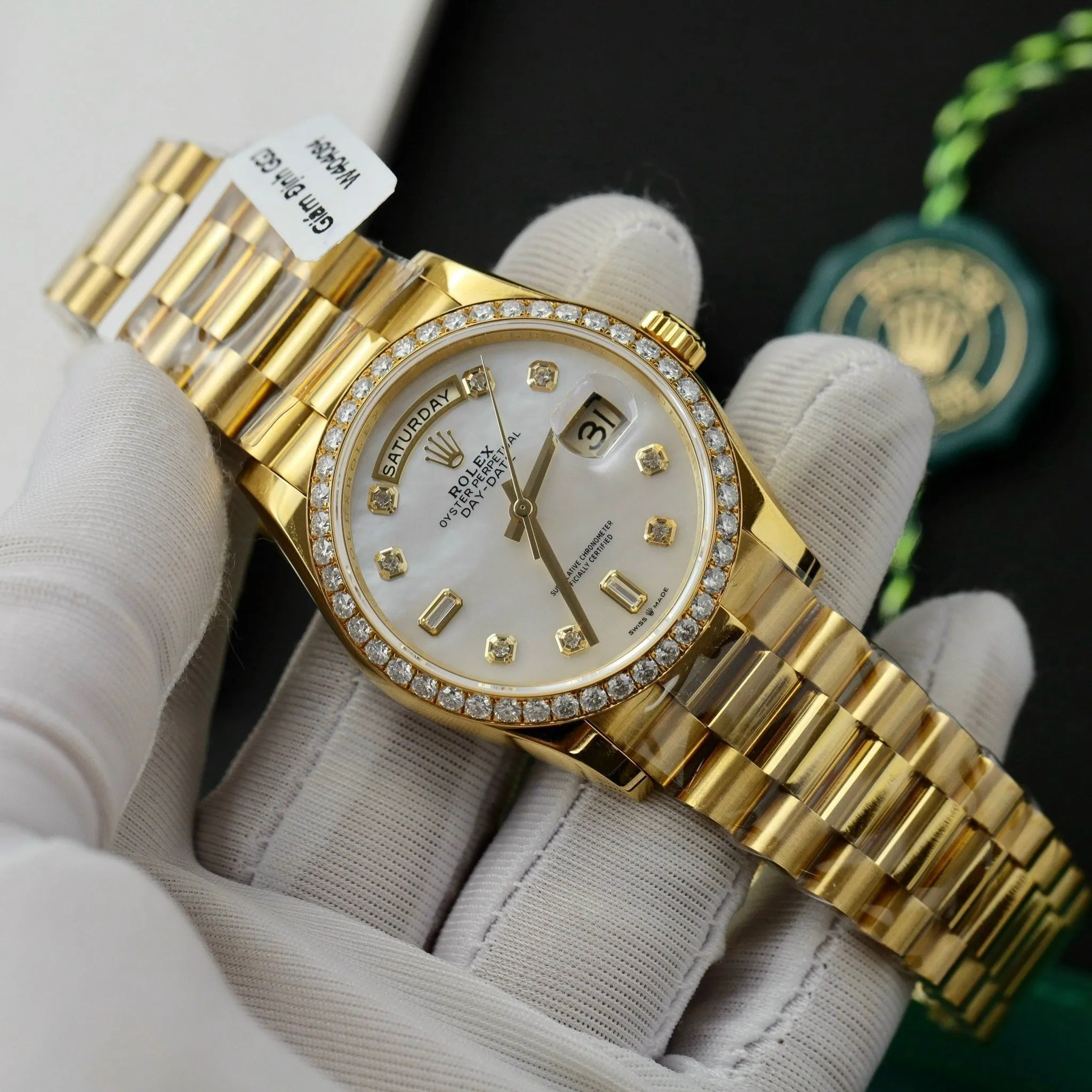 Superclone Rolex Day-Date White Mother-of-Pearl Diamond Dial 128238-0011 36 mm – Image 2