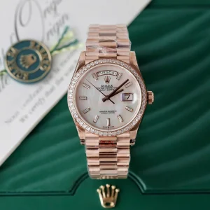 Superclone Rolex Day-Date White Mother-of-Pearl Diamond Dial 128345rbr-0077 36 mm