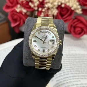 Superclone Rolex Day-Date White Mother-of-Pearl Diamond Dial 128348rbr-0070 36 mm